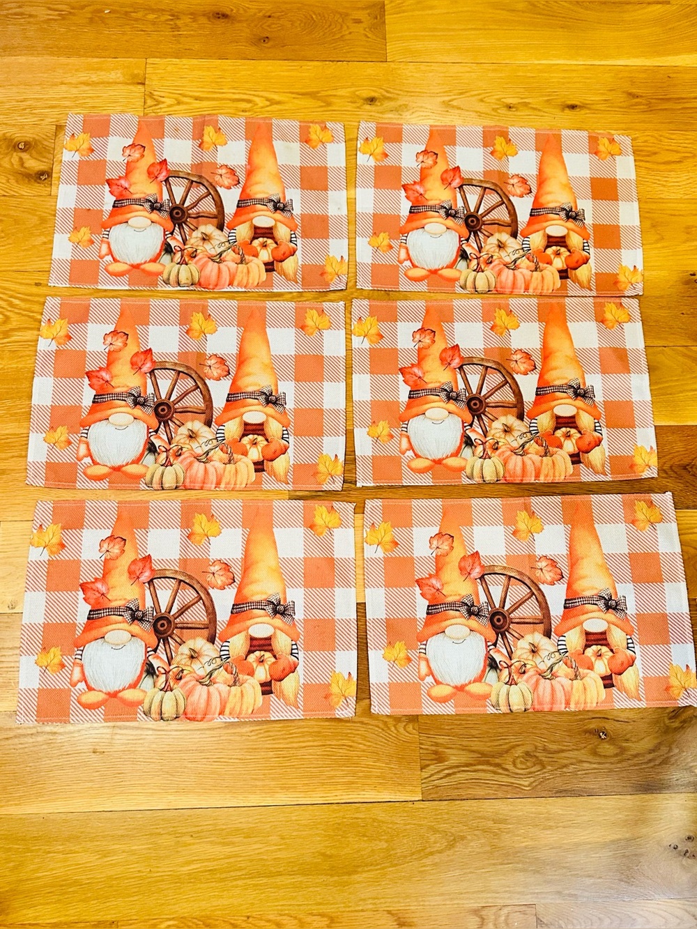 Fall Gnome Pumpkin Plaid Placemats (set of six)